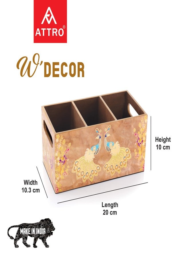 Attro Peacock Gold Designer Wooden 3 Compartments Cutlery Holder, Organizer Stand, Multipurpose Stand, Spoon Holder, Standard - Image 4